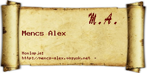 Mencs Alex névjegykártya